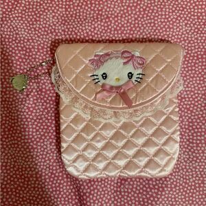 Hello Kitty Pink Quilted Satin Kids Pouch with Lace Trim